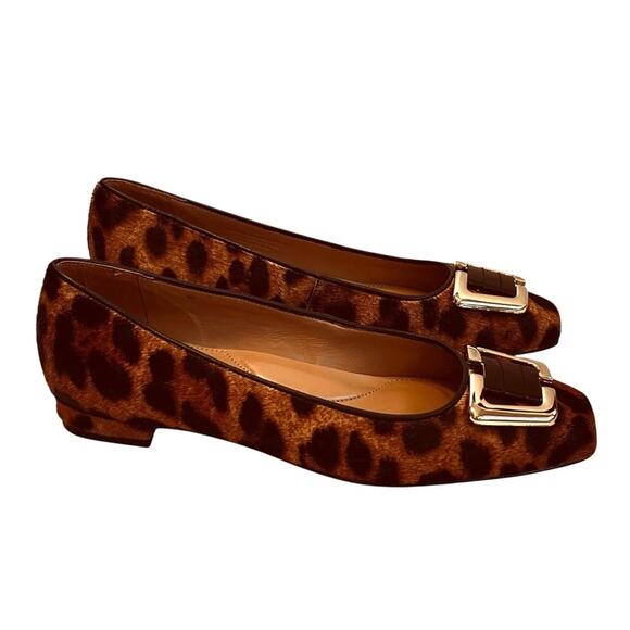 Talbots Women’s Sz 6.5 Brown Leopard Square Toe Flats Shoes Calf Hair Buckle - Picture 8 of 11